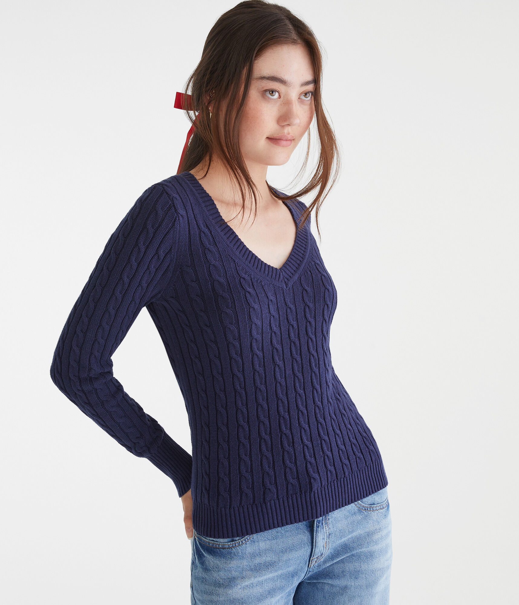 Heart Cable V-Neck Sweater