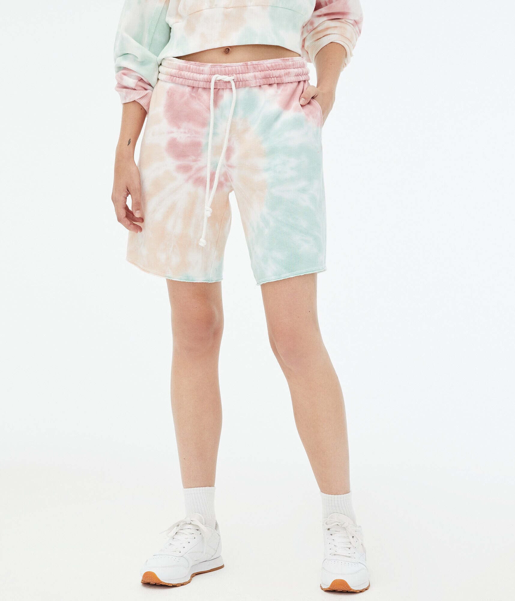 Tie-Dye Baggy High-Rise Fold-Over Fleece Shorts
