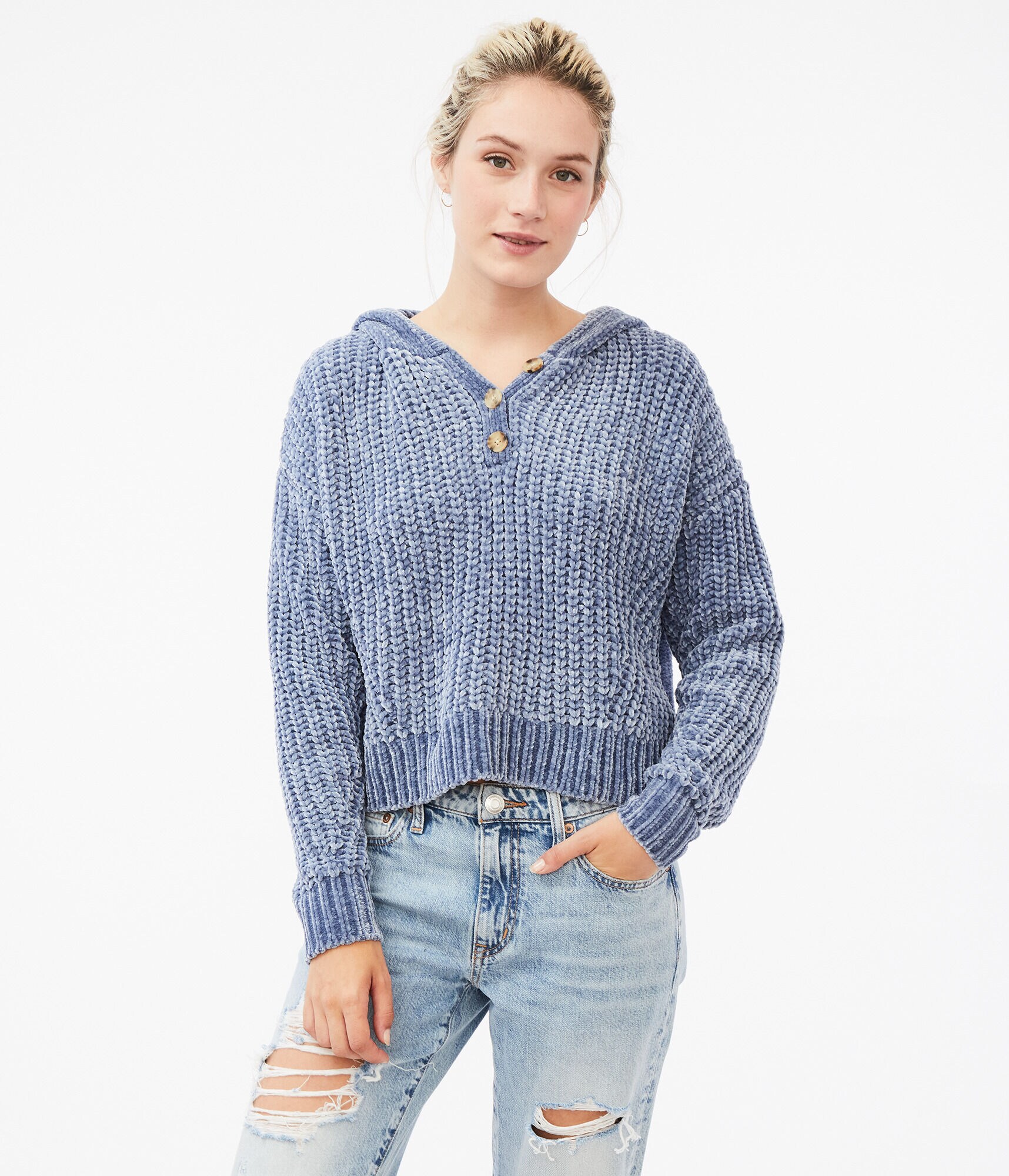 Chenille Henley Pullover Hoodie