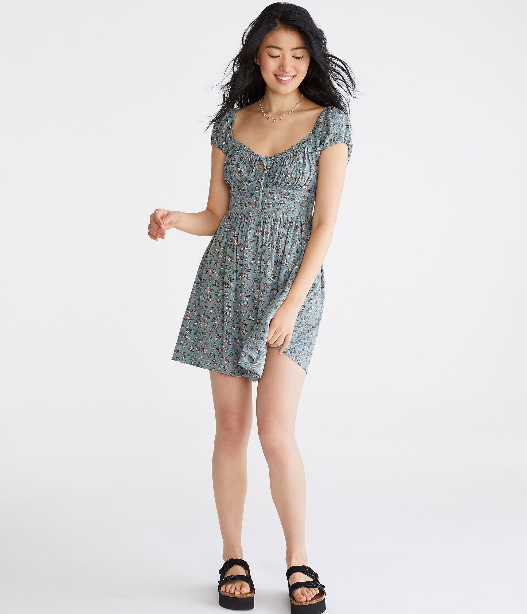 Floral Scoop-Neck Bustier Fit &amp; Flare Dress