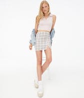 Plaid Notch High-Waisted Mini Skirt
