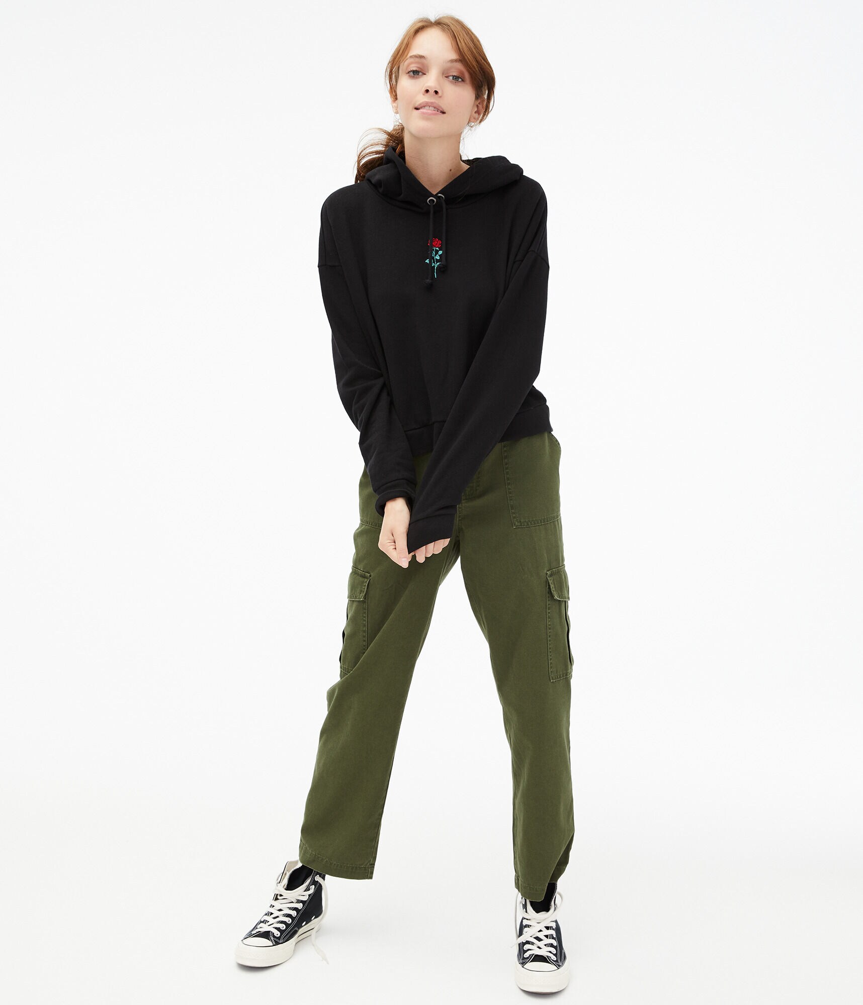 Embroidered Rose Pullover Hoodie***