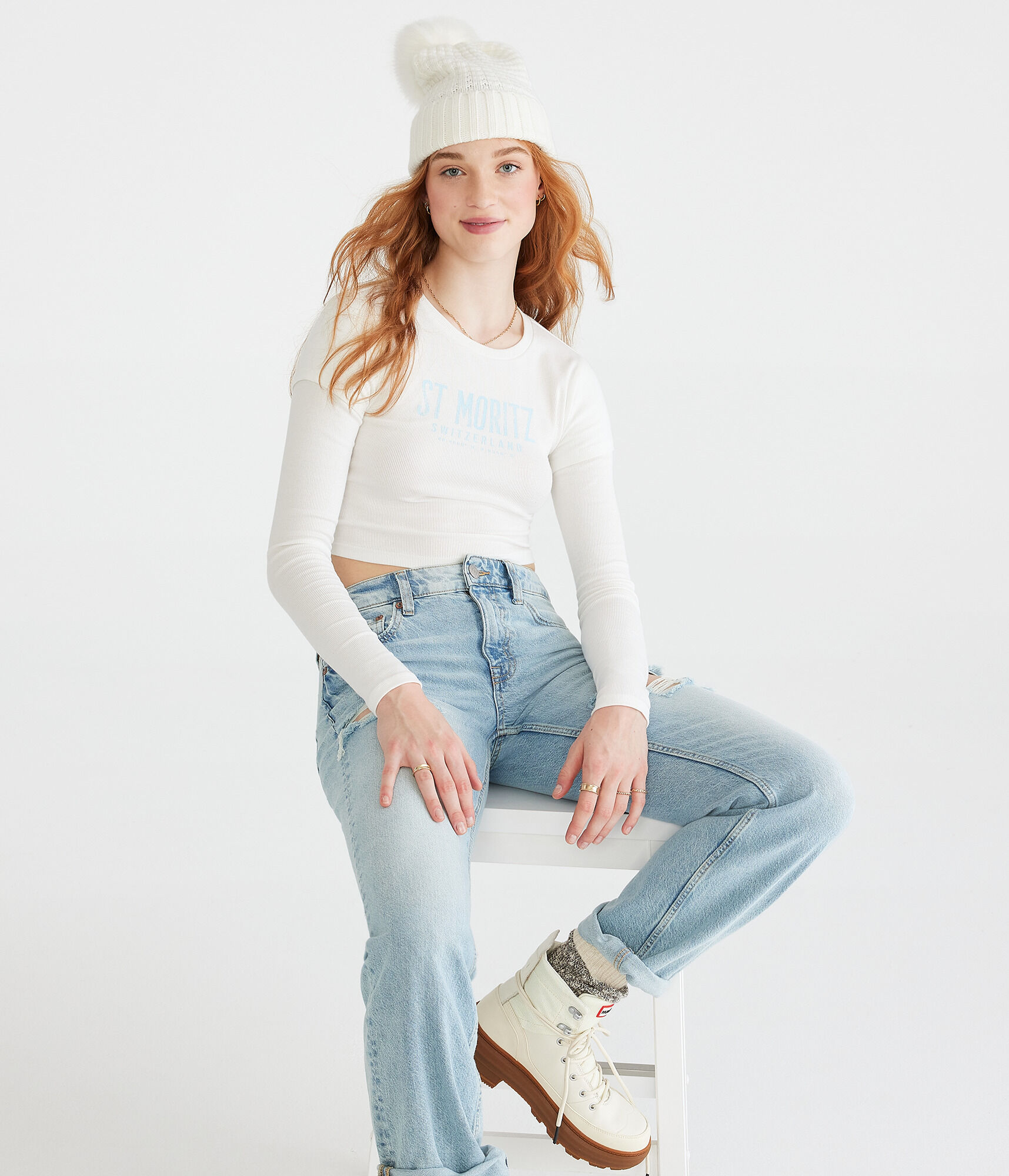 Long Sleeve Seriously Soft St. Moritz Cropped Graphic 2Fer Tee