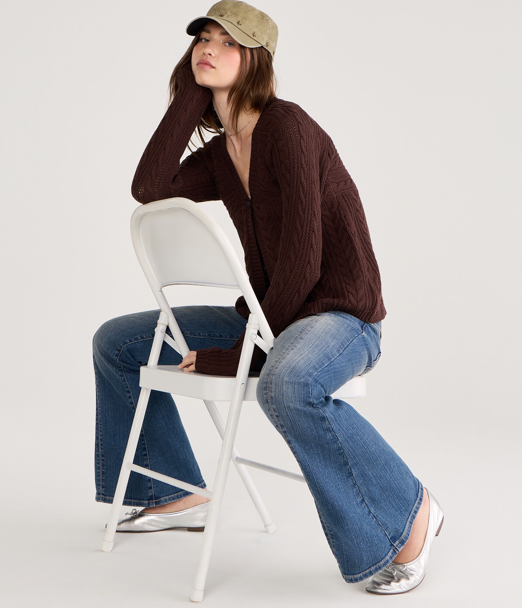 Babydoll One-Button Cable Cardigan
