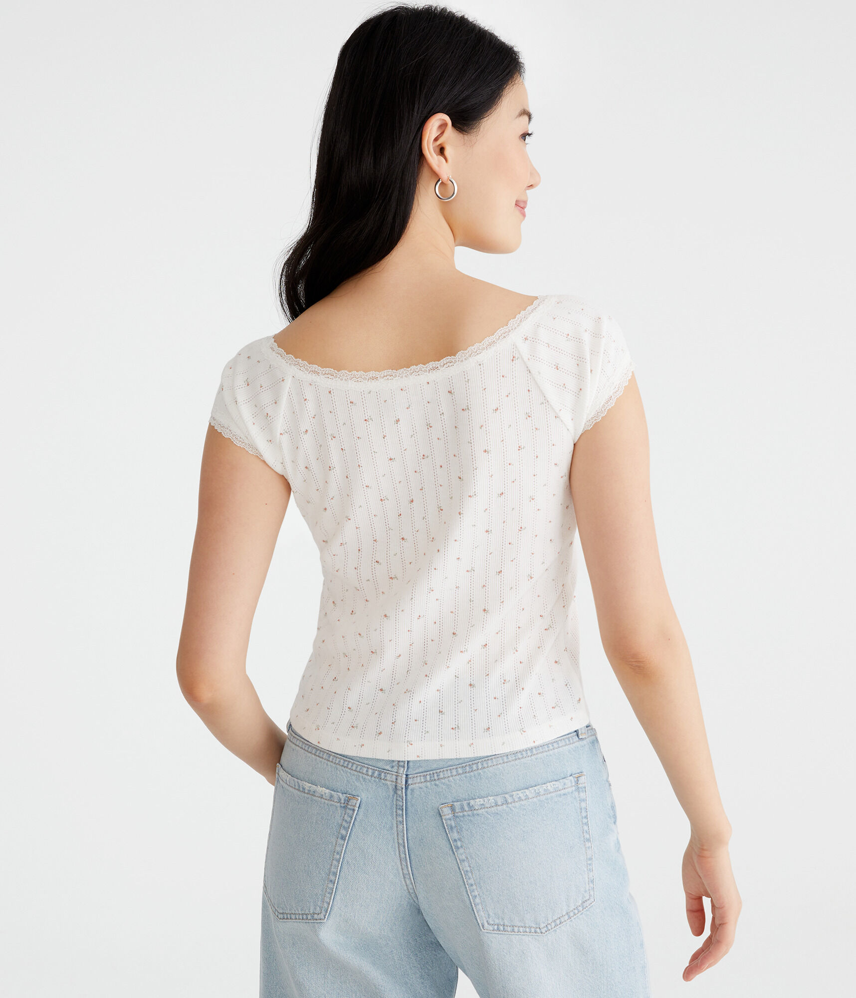 Ditsy Floral Boat-Neck Shrunken Tee