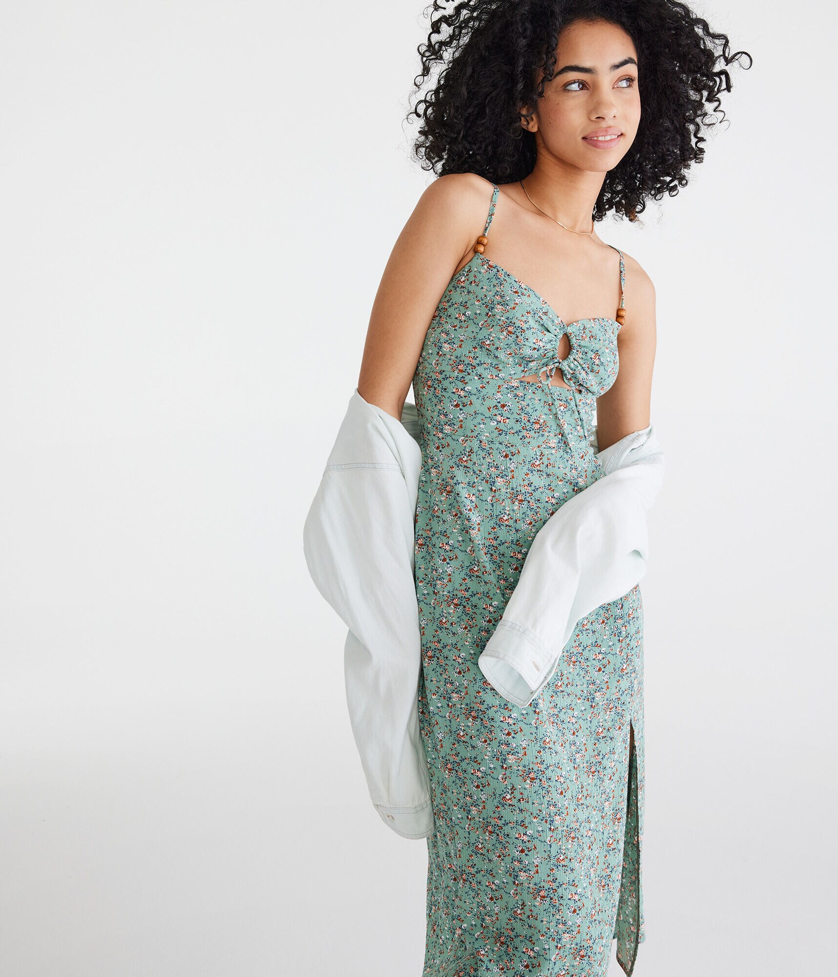 Floral V-Neck Keyhole Midi Dress