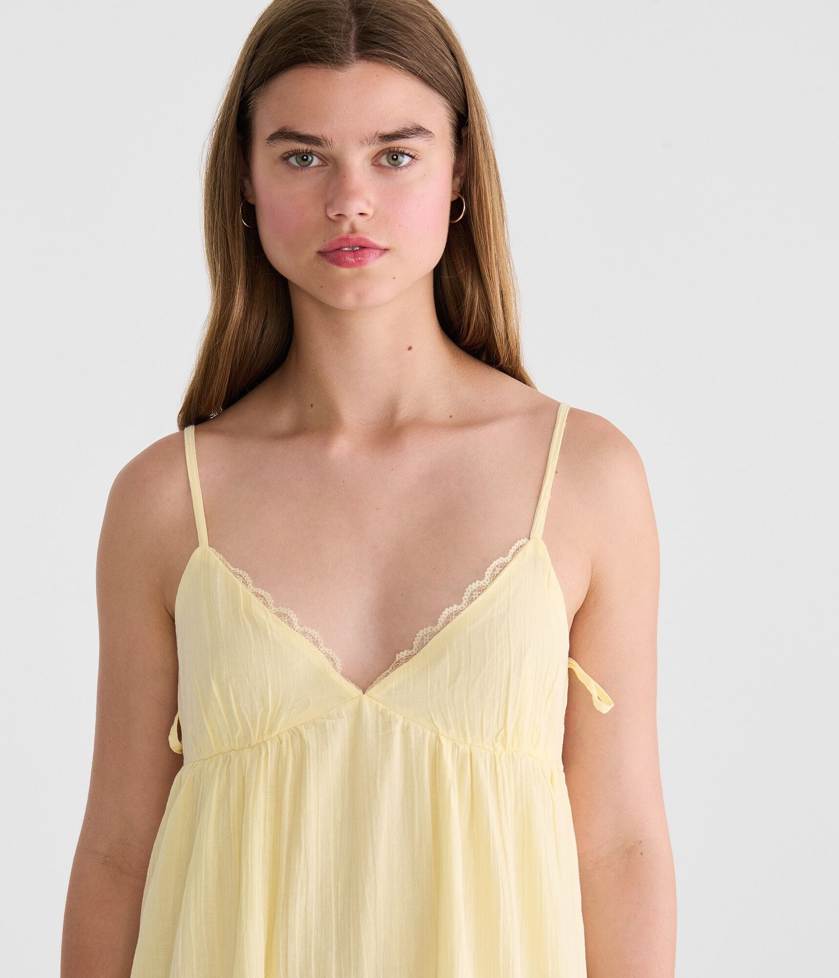 Solid V-Neck Lace-Trim Babydoll Mini Dress