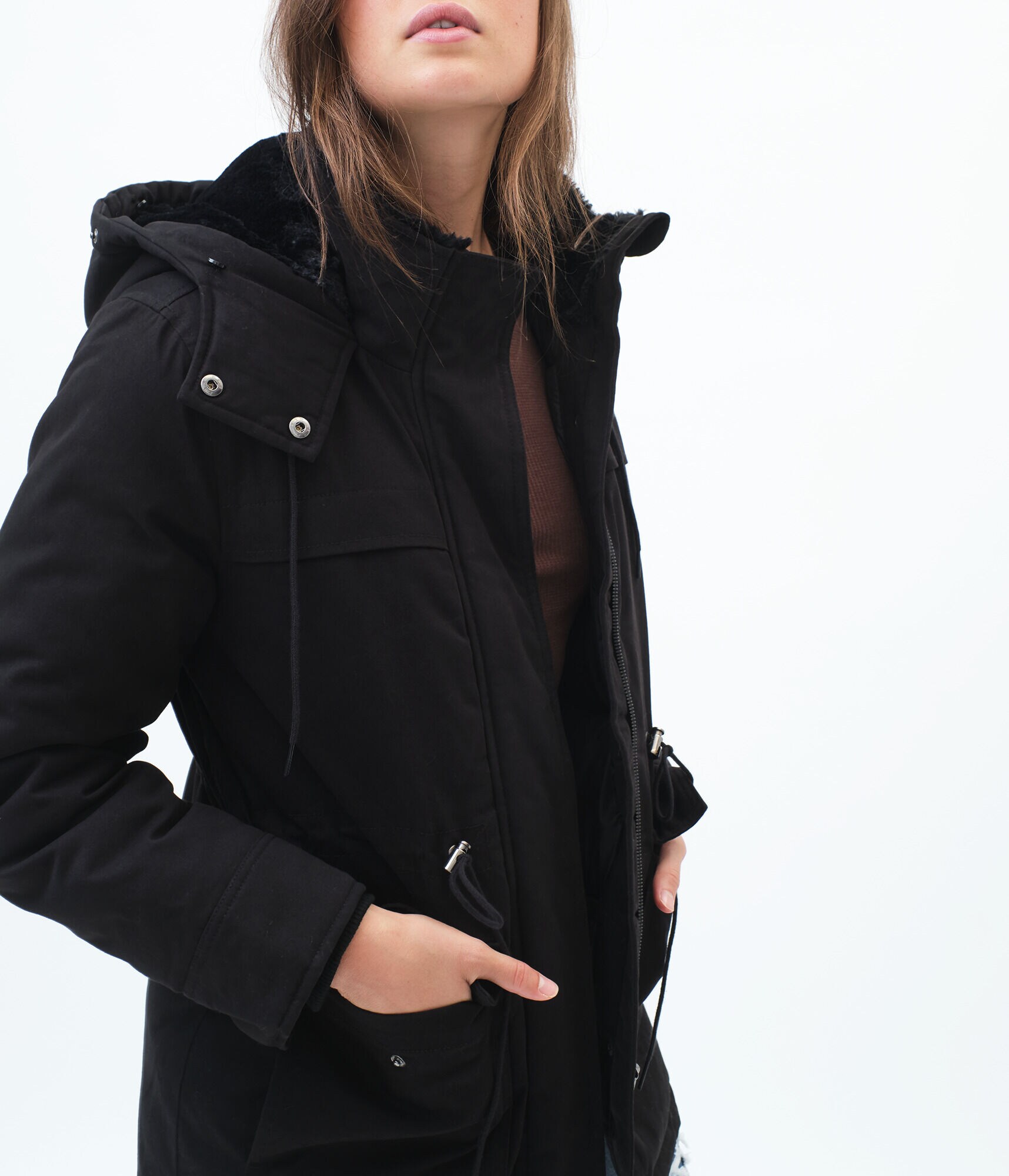 Faux Fur Trim Hooded Parka