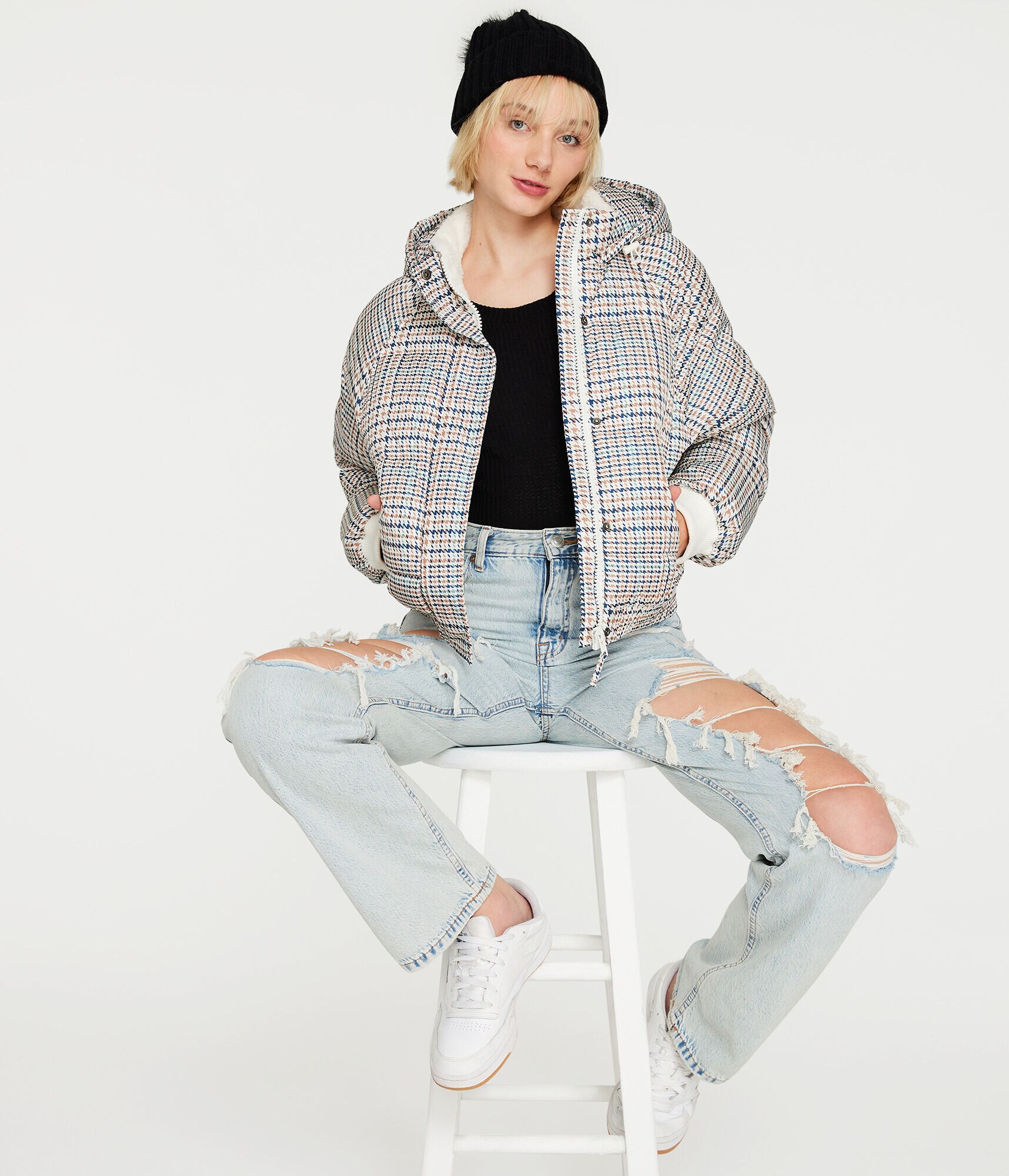 Houndstooth Heavyweight Puffer Jacket