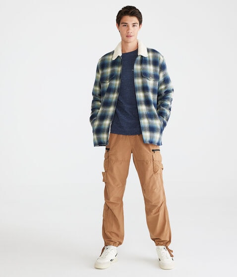 Plaid Sherpa-Lined Full-Zip Flannel Shacket Plaid Sherpa-Lined Full-Zip Flannel Shacket