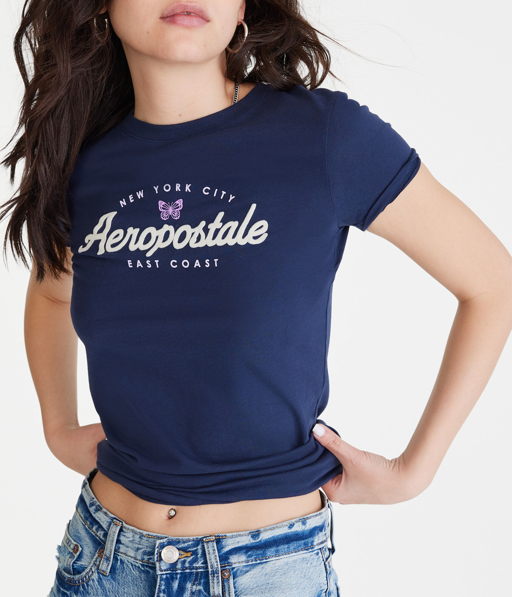 Aeropostale Flocked New York Butterfly Graphic Tee