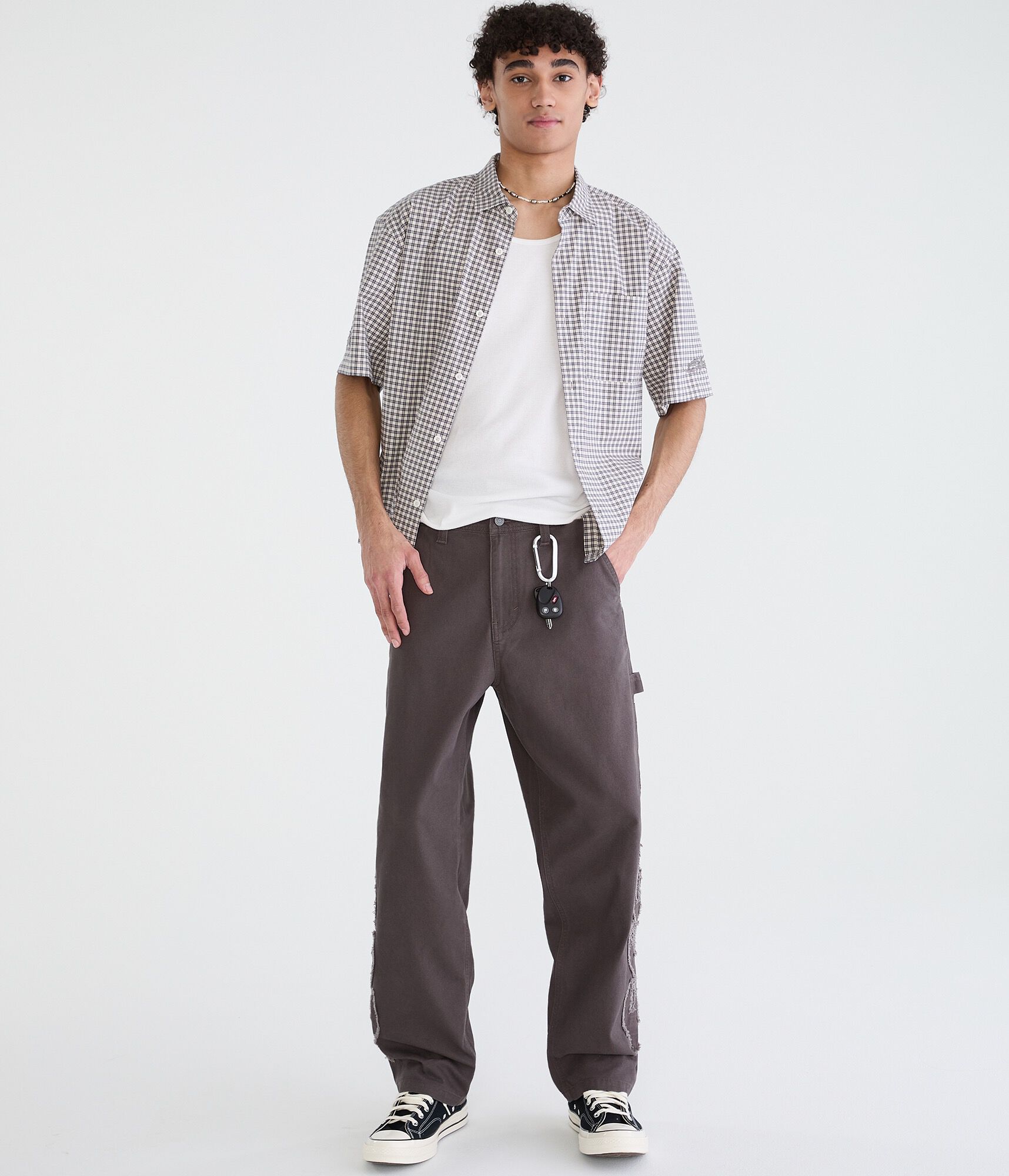 Flame Outline Baggy Carpenter Pants
