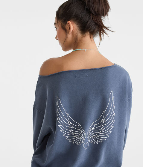 Cloud Soft Angel Wings Off-The-Shoulder Sweatshirt Cloud Soft Angel Wings Off-The-Shoulder Sweatshirt