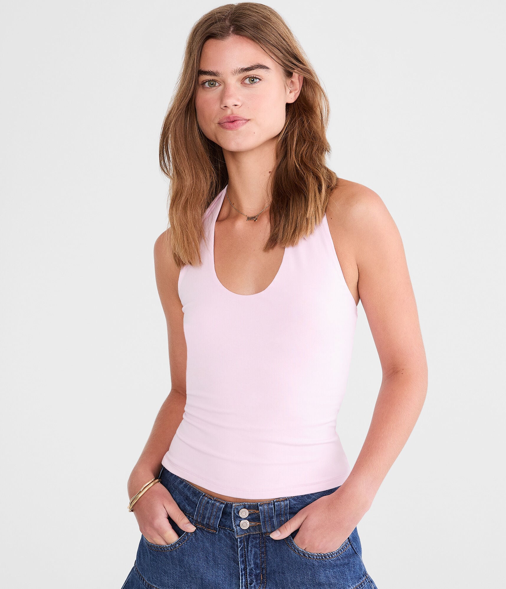 Solid Scoop-Neck Halter Top