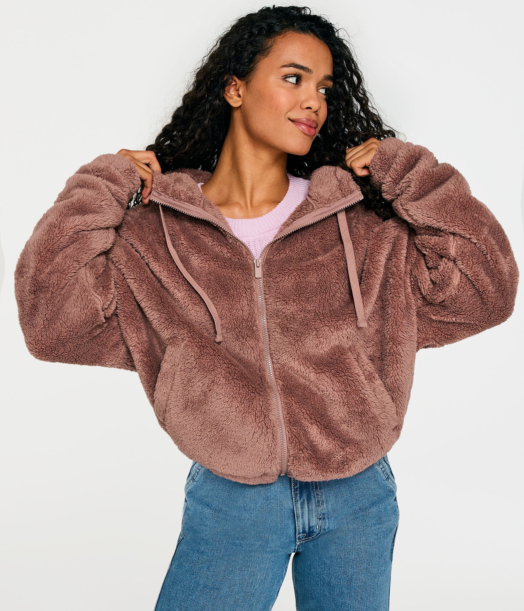 Sherpa Fleece Oversized Full-Zip Hoodie