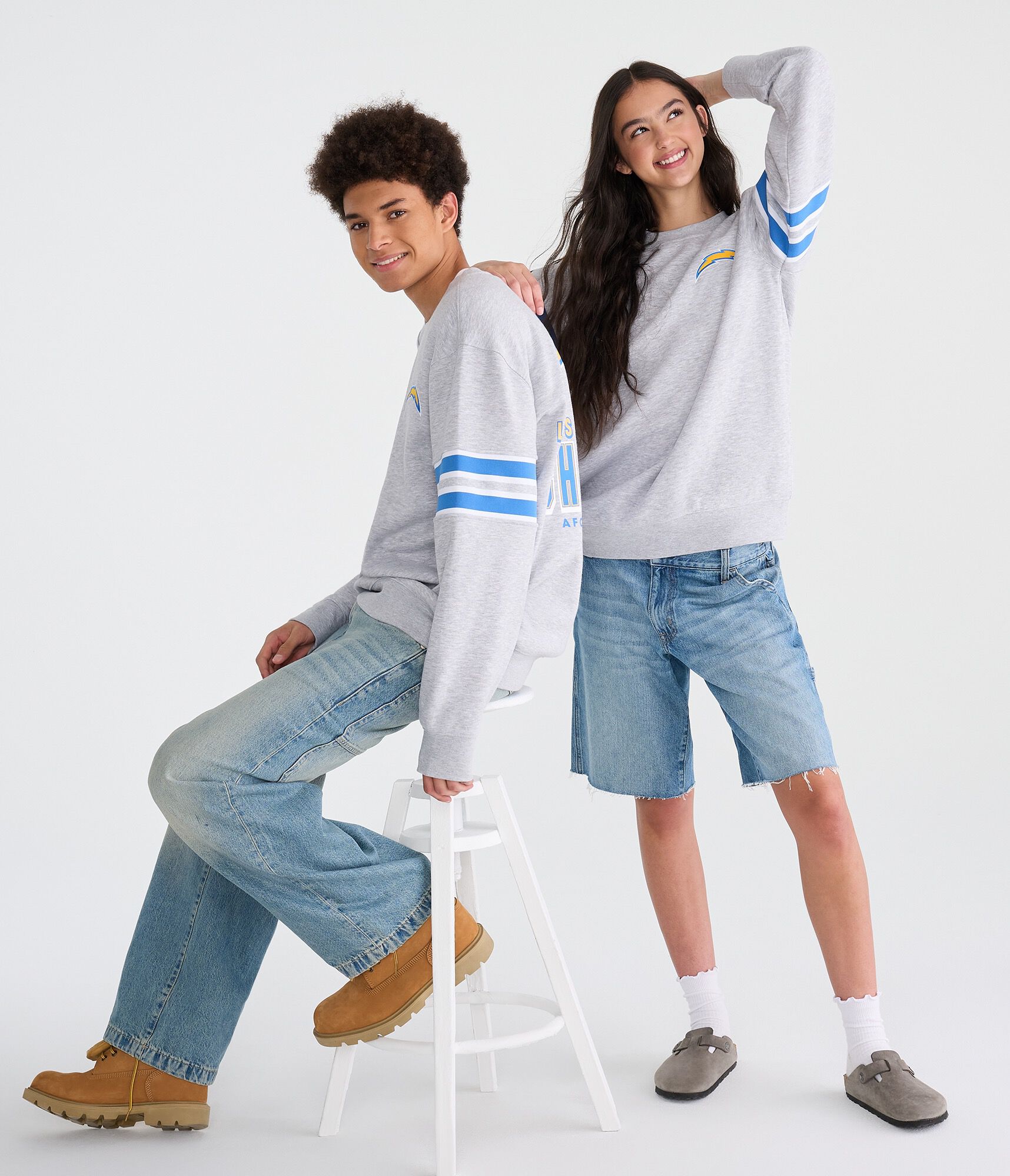 Los Angeles Chargers Striped Sleeve Crew Sweatshirt