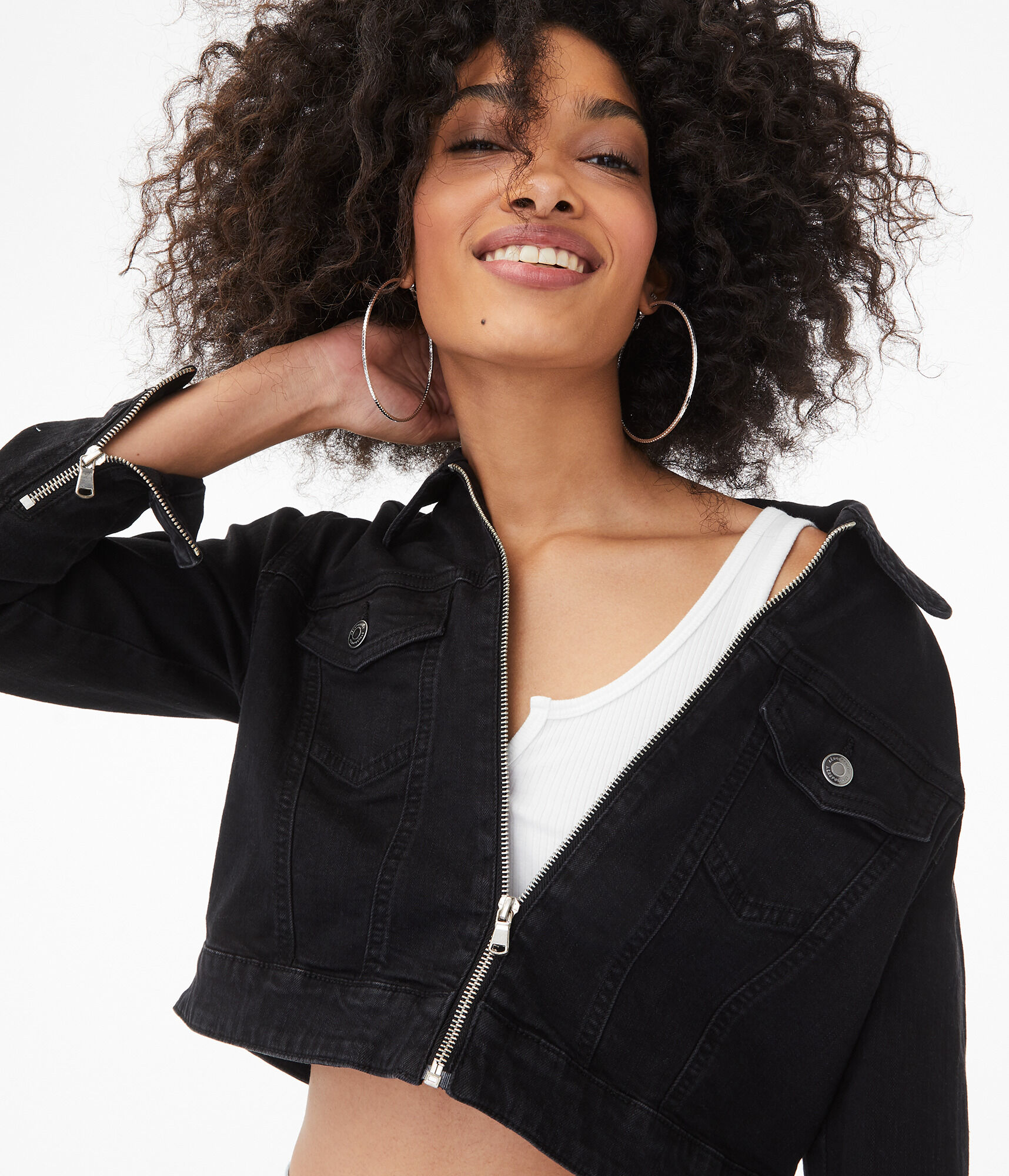 Real Denim Full-Zip Cropped Jean Jacket