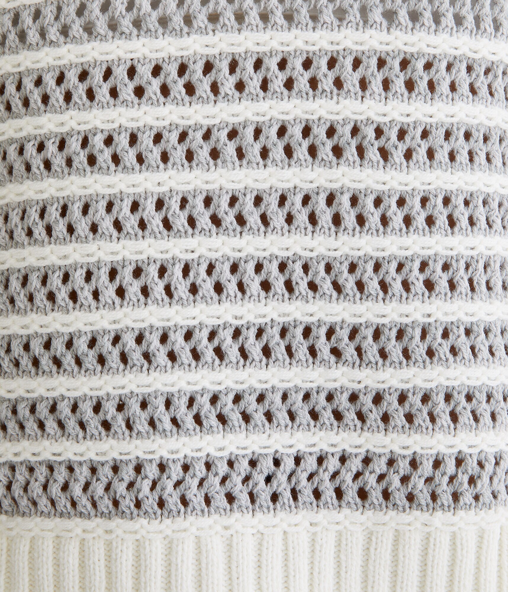 Striped Open Knit High-Low Crew Sweater