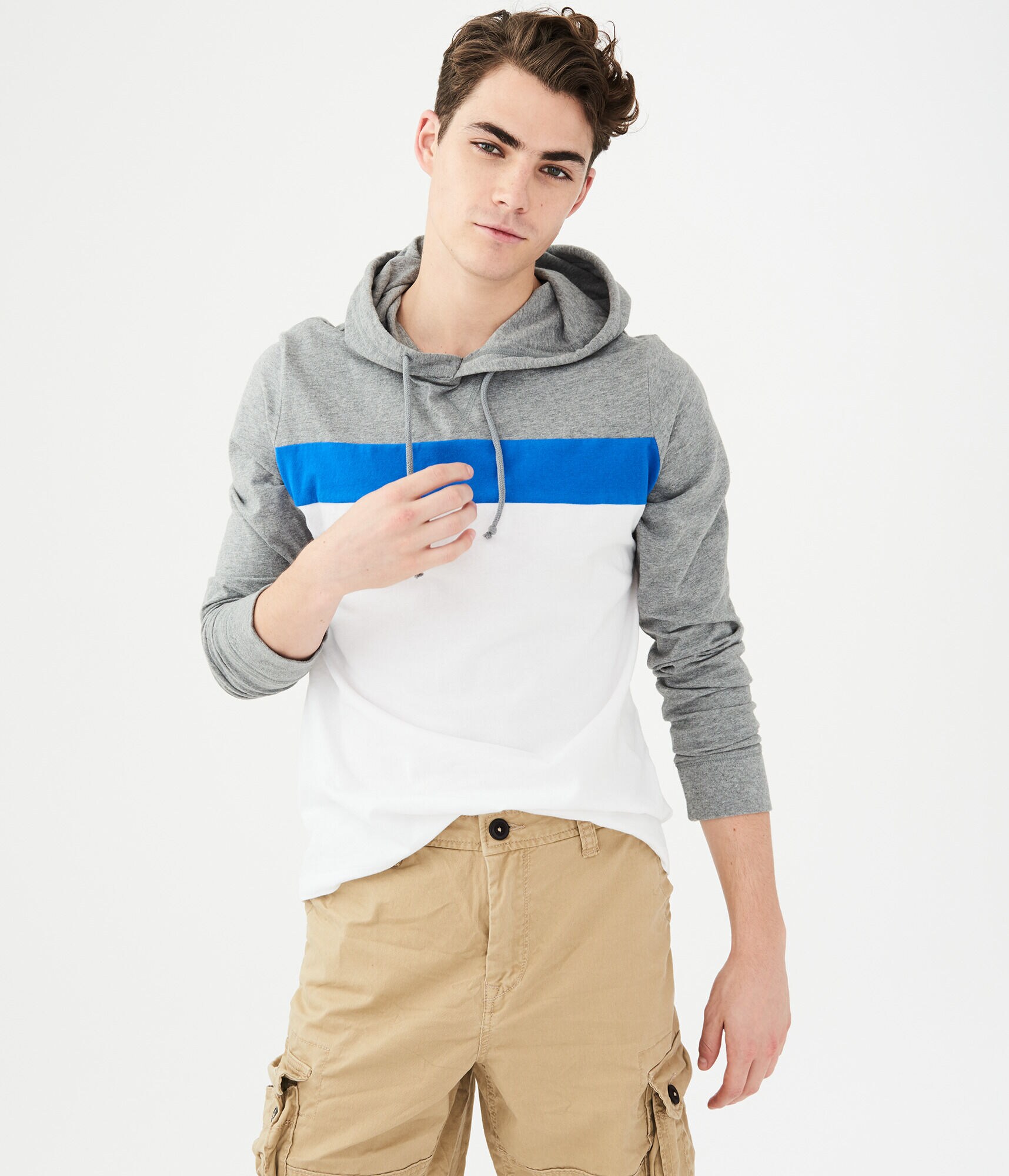 Long Sleeve Chest Stripe Hooded Tee