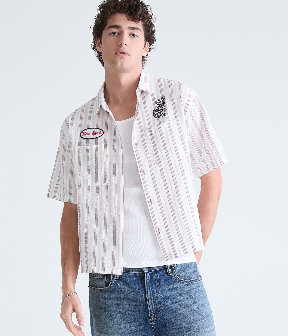 Striped Boxy Linen Mechanic Shirt Striped Boxy Linen Mechanic Shirt