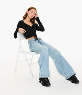 Long Sleeve Lace-Up Cropped Shrunken Tee