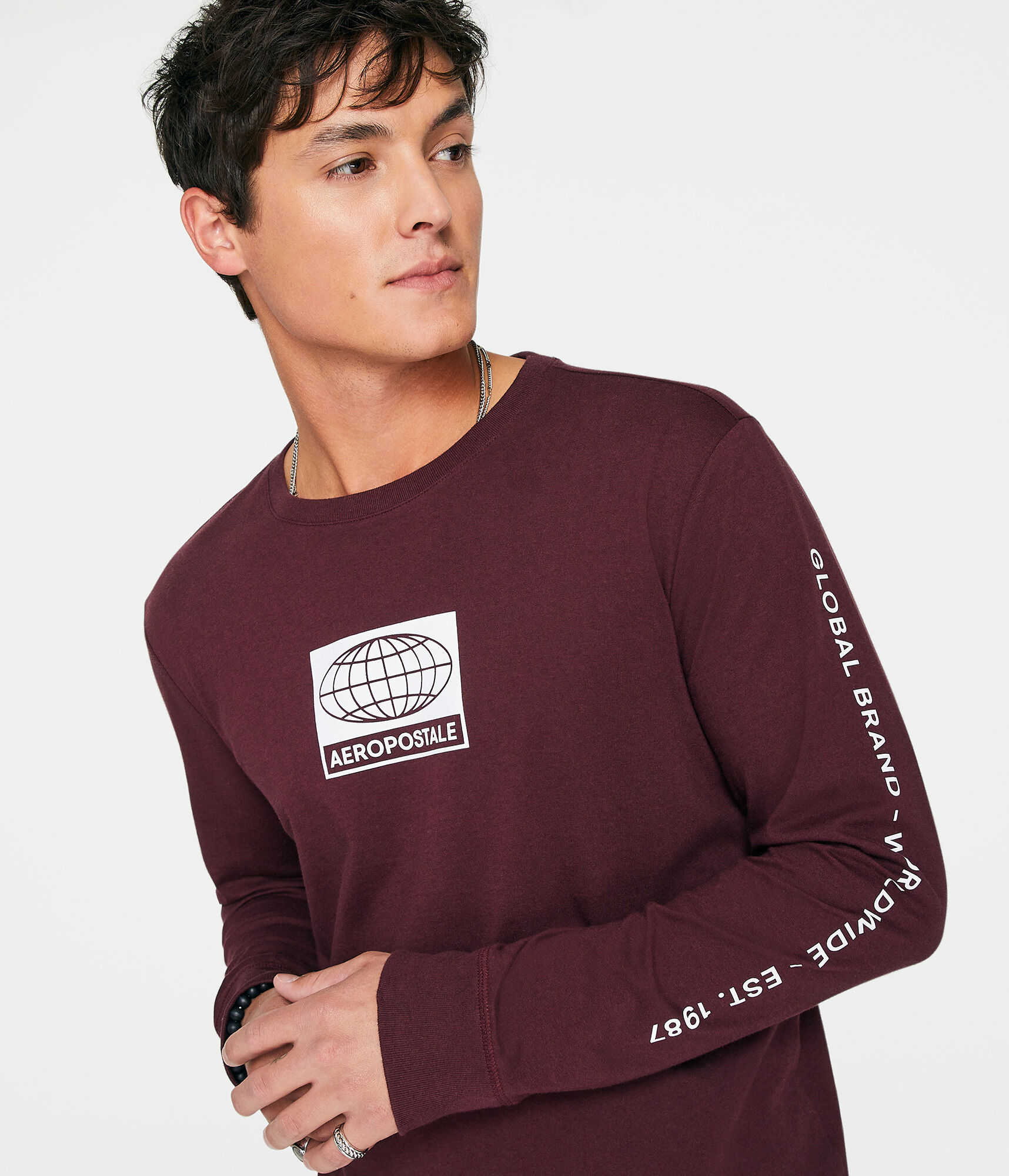 Long Sleeve Aeropostale Globe Logo Graphic Tee