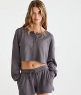 Long Sleeve Waffle-Knit Cropped Sleep Henley