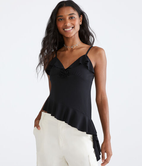 Ruffled Rose Asymmetrical Party Top