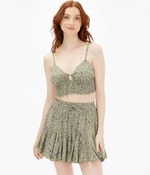 Floral Tie-Front Smocked Cropped Cami