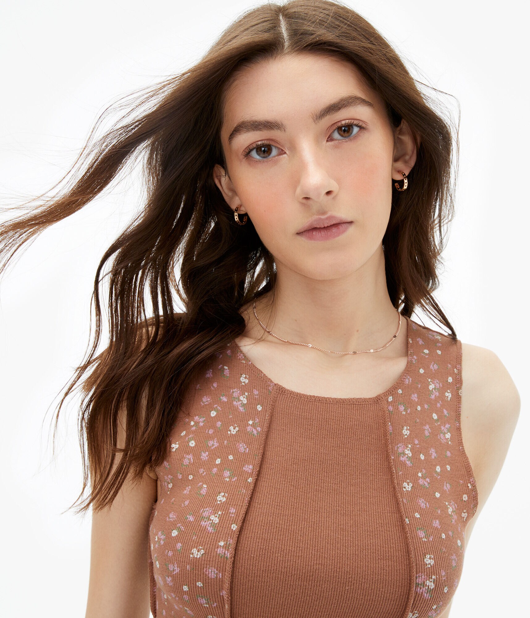 Floral Colorblocked High-Neck Bodycon Dress