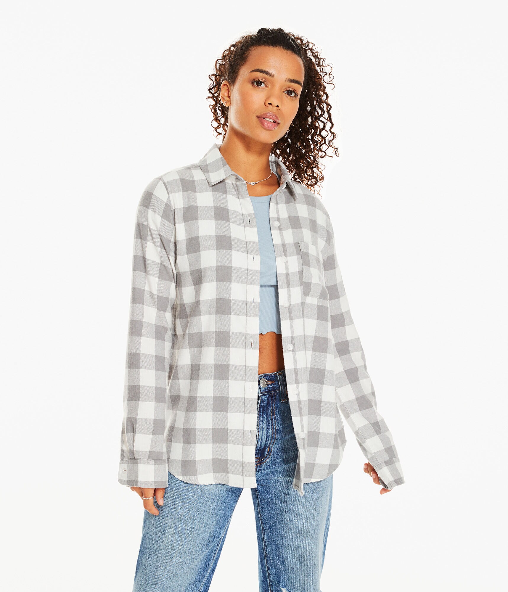 Long Sleeve Oversized Plaid Flannel Button-Down Shirt