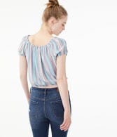 Striped Button-Front Peasant Top