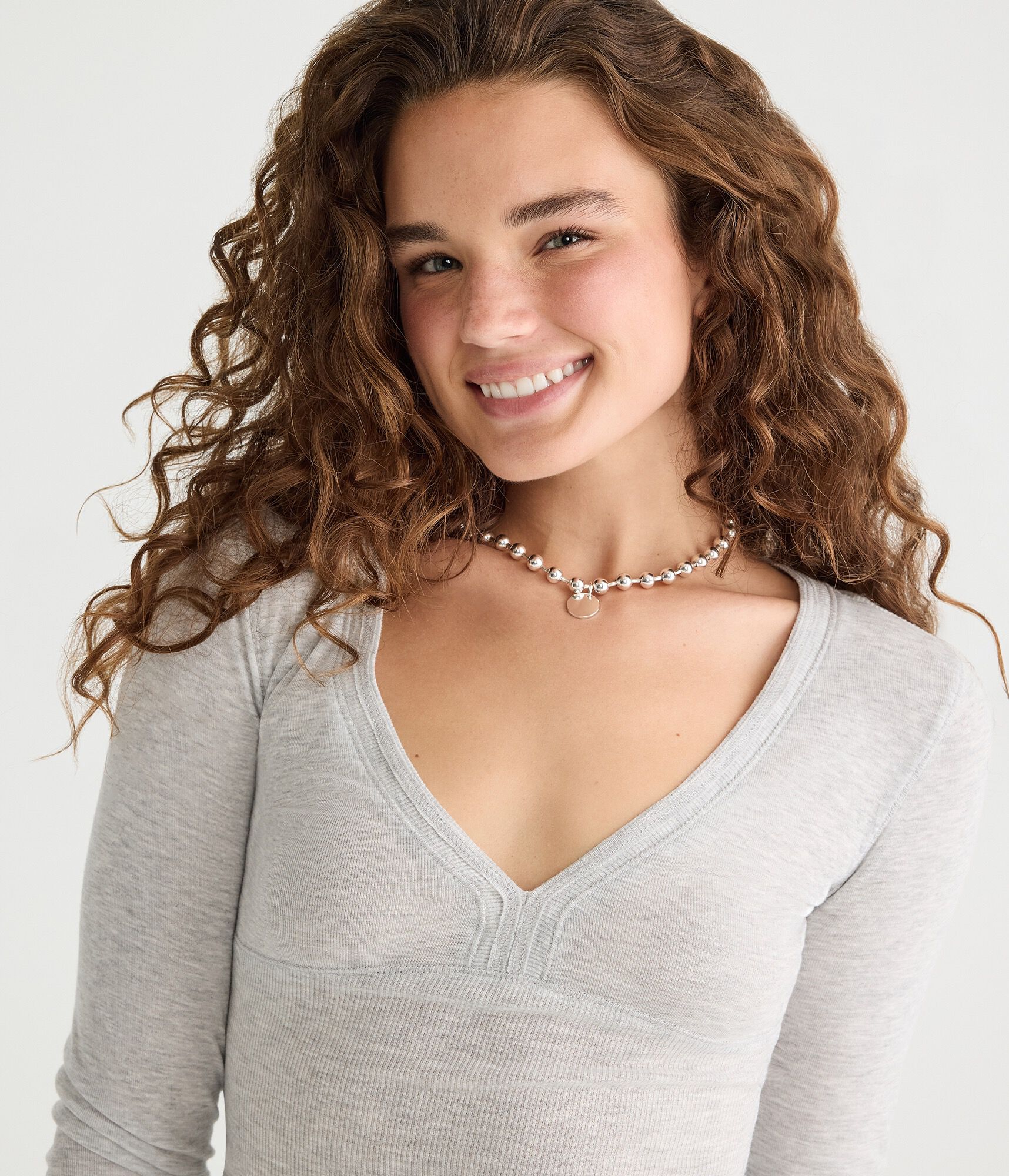 Long Sleeve Ribbed V-Neck Tee