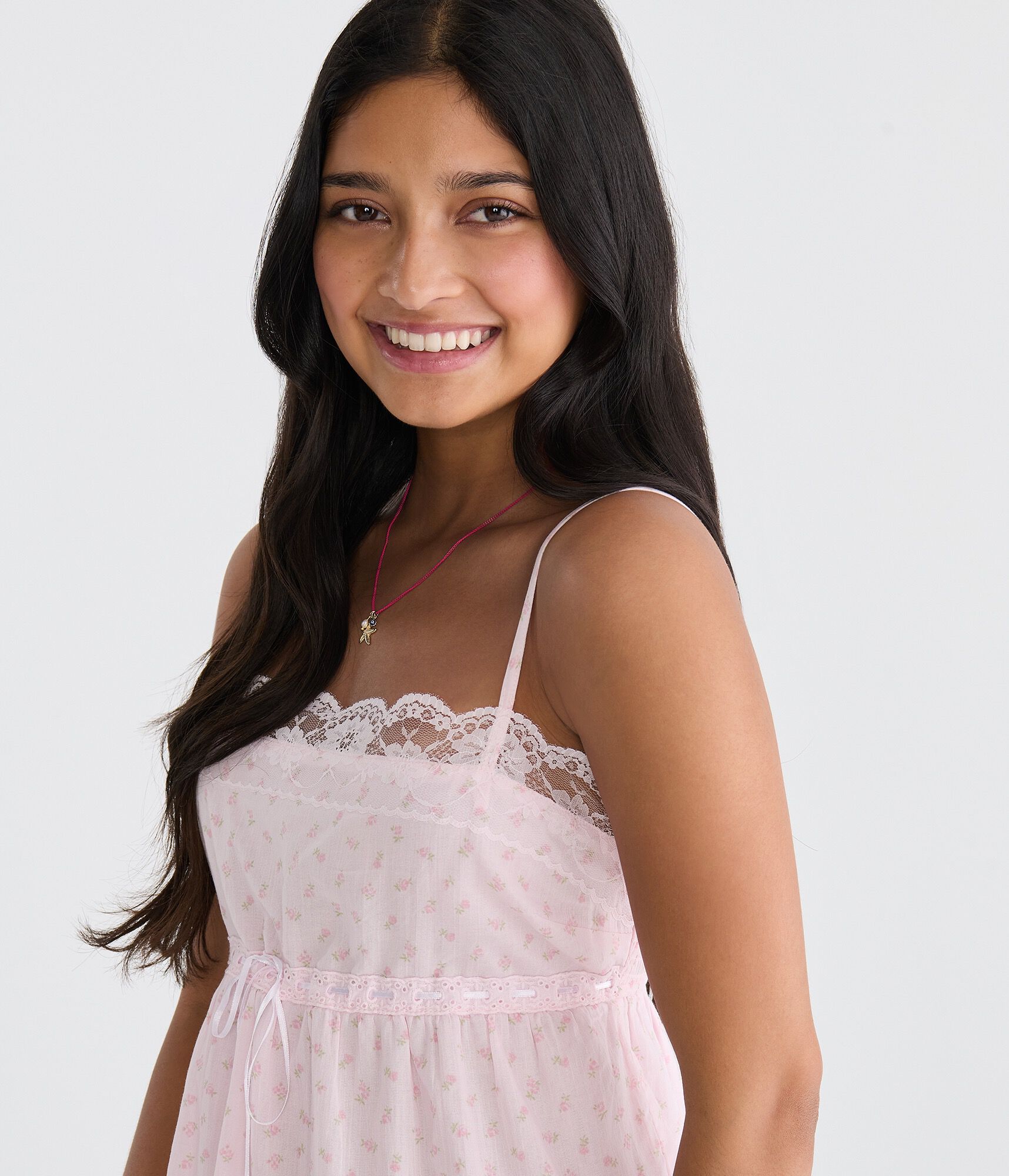 Floral Bow Lace-Trim Square-Neck Cami