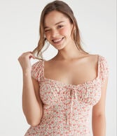 Floral Scoop-Neck Tie-Front Midi Dress