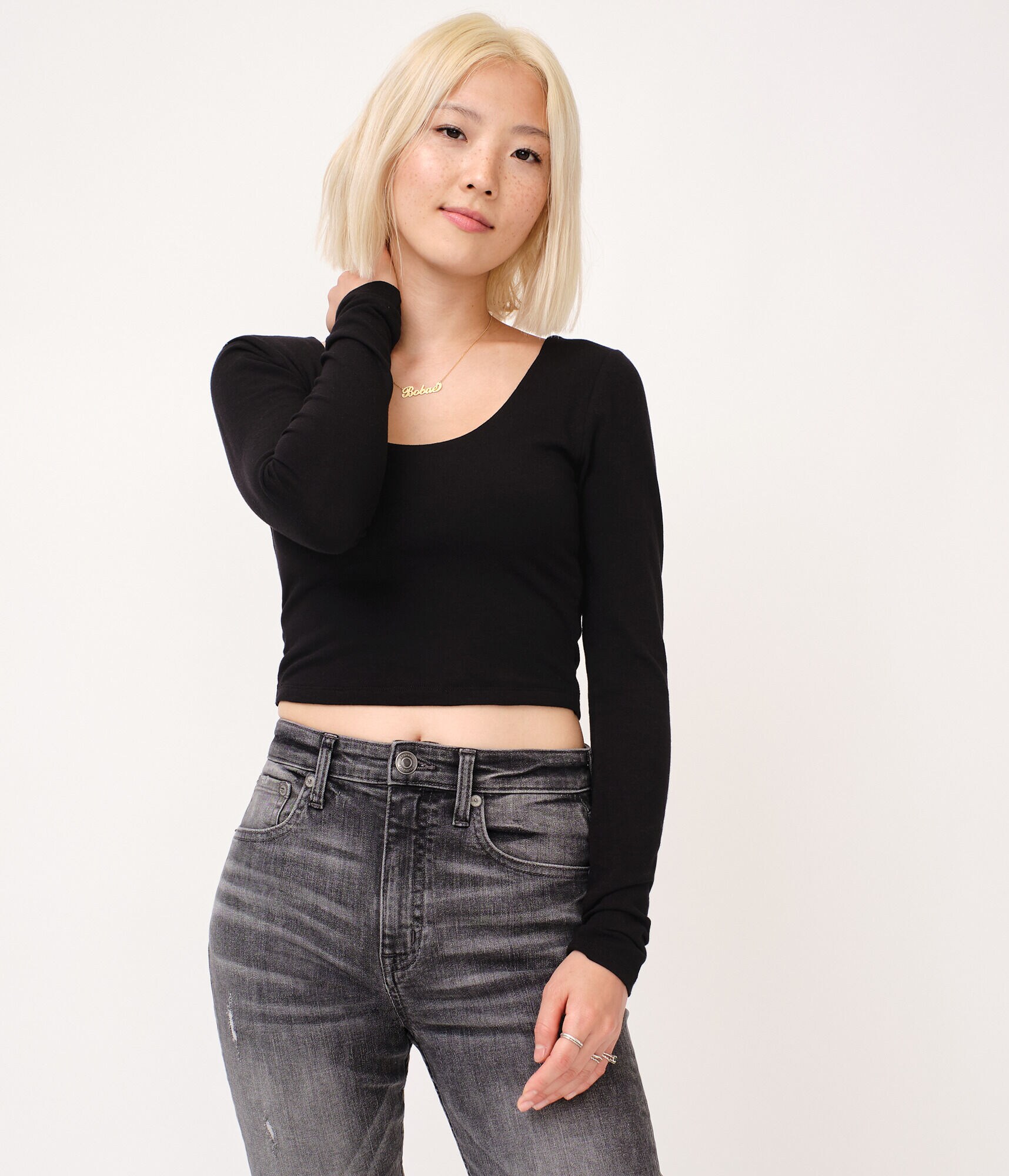 Long Sleeve Laced Open-Back Cropped Tee***