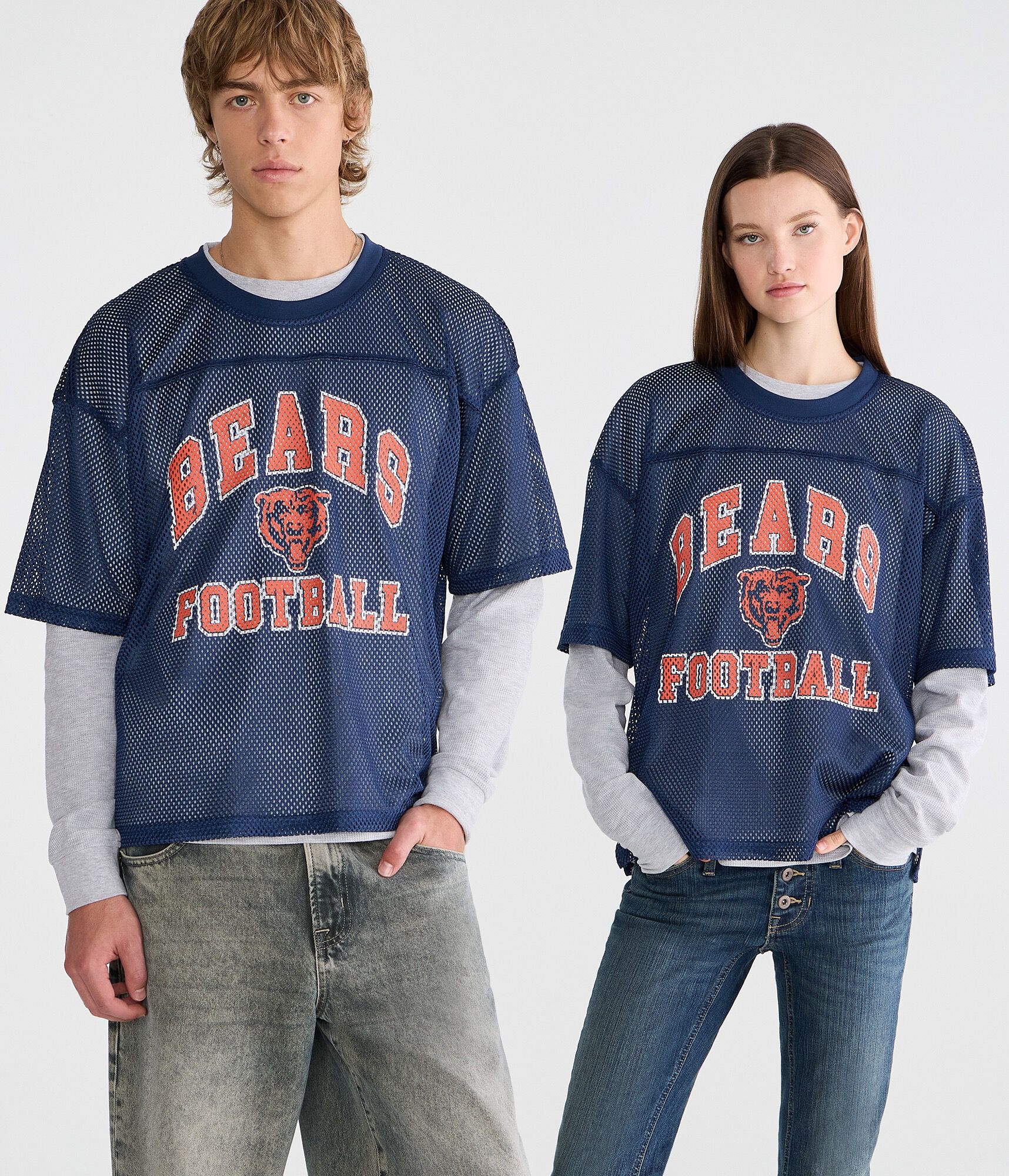 Long Sleeve Chicago Bears Football Boxy Mesh 2Fer Top