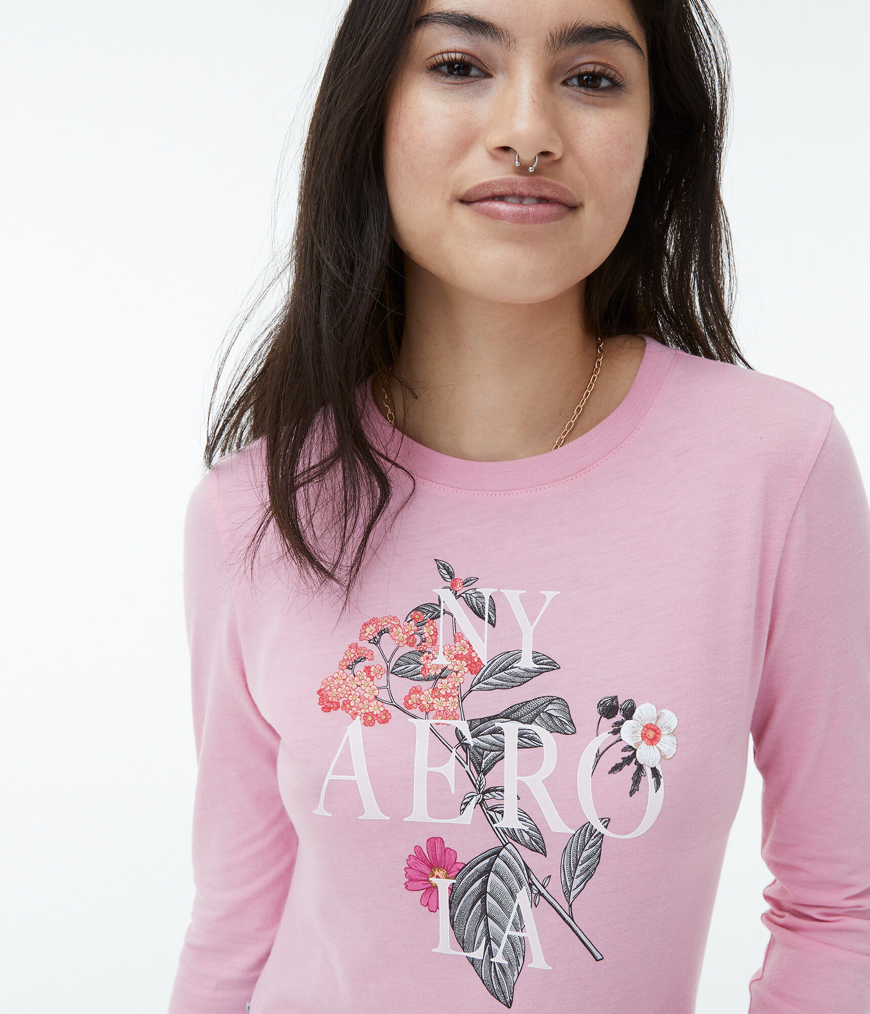 Long Sleeve NY Aero LA Floral Graphic Tee***