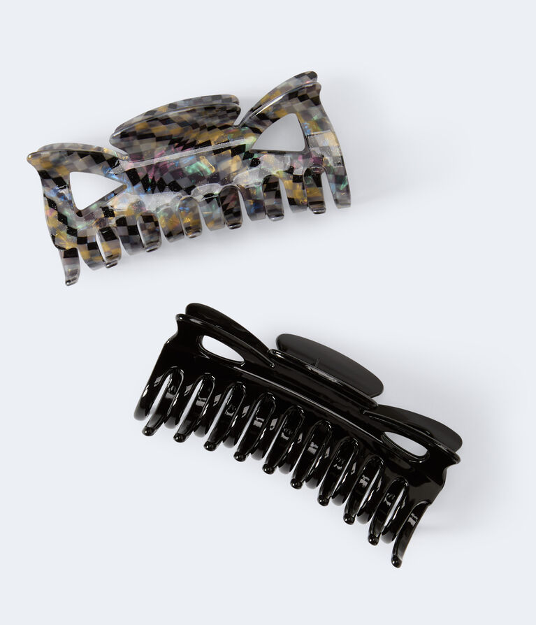 Checker & Solid Claw Hair Clip 2-Pack