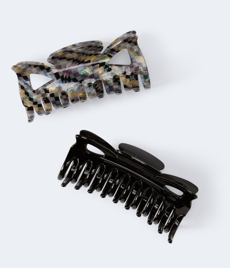 Checker & Solid Claw Hair Clip 2-Pack