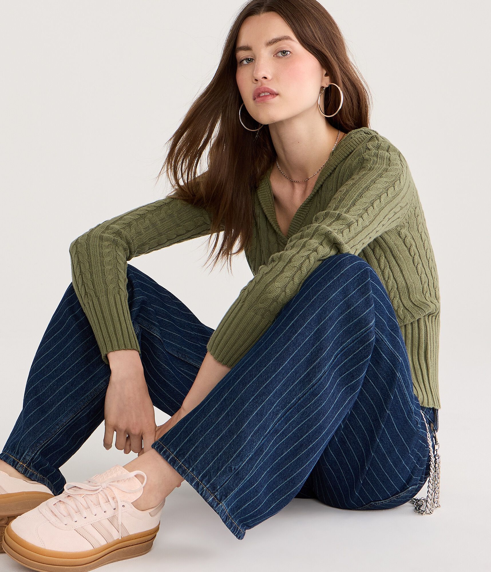 Cable High-Rib Hooded Sweater