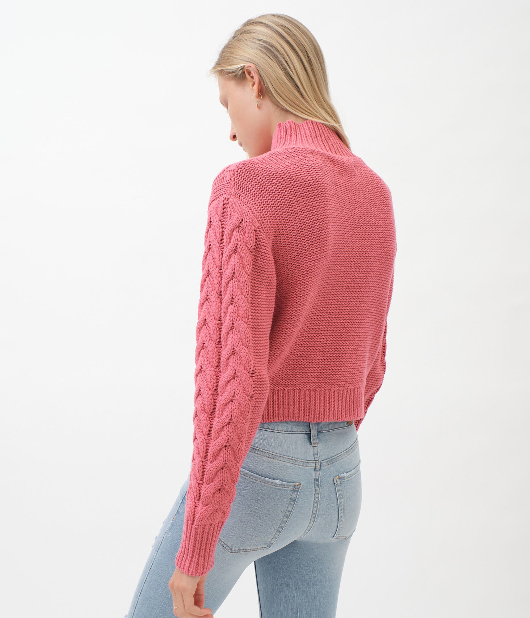 Cable Knit Mock-Neck Sweater