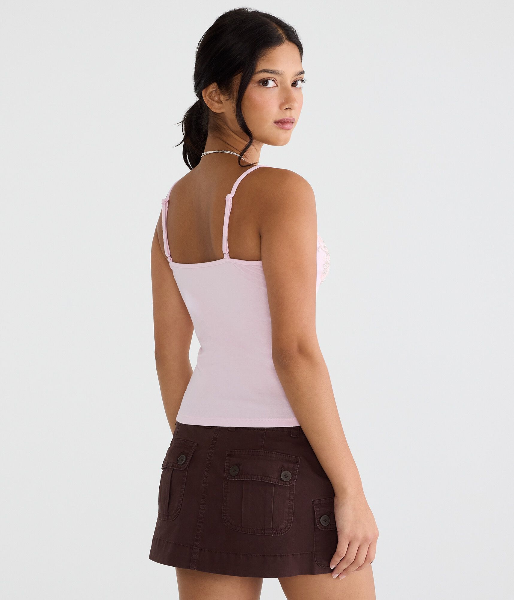 Beaded Floral Lace Crisscross V-Neck Cami