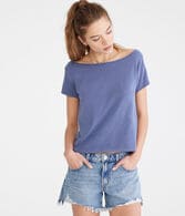 Washed Off-The-Shoulder Vintage Fit Crew Tee