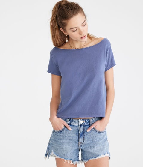 Washed Off-The-Shoulder Vintage Fit Crew Tee