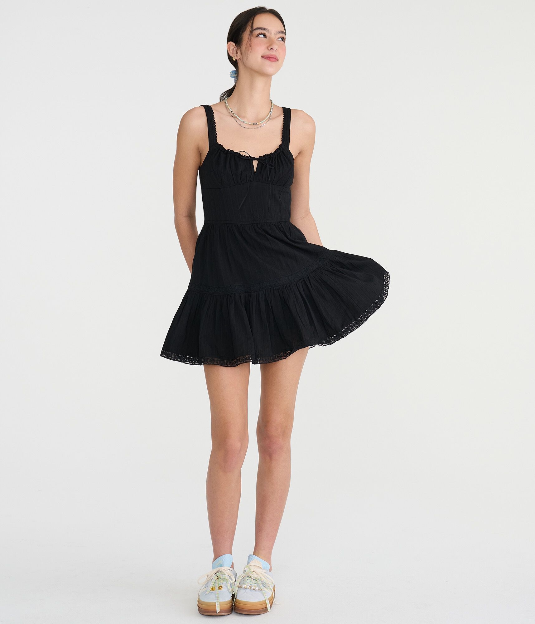 Solid Square-Neck Corset A-Line Mini Dress