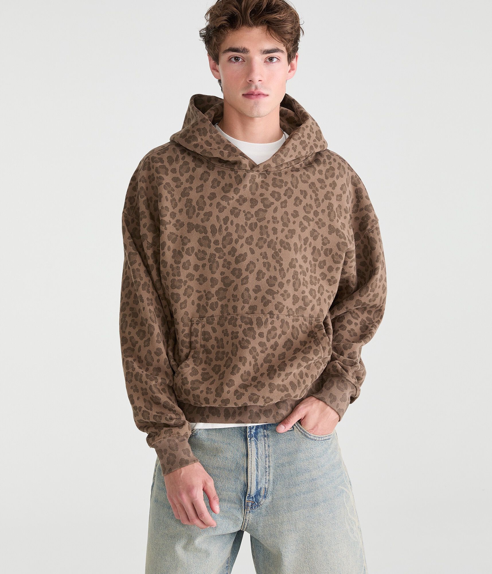 Cloud Soft Leopard Print Boxy Pullover Hoodie