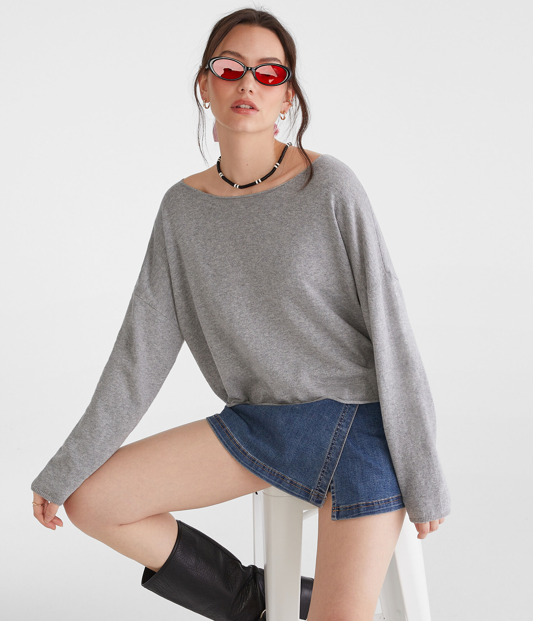 Solid Slash-Neck Sweater