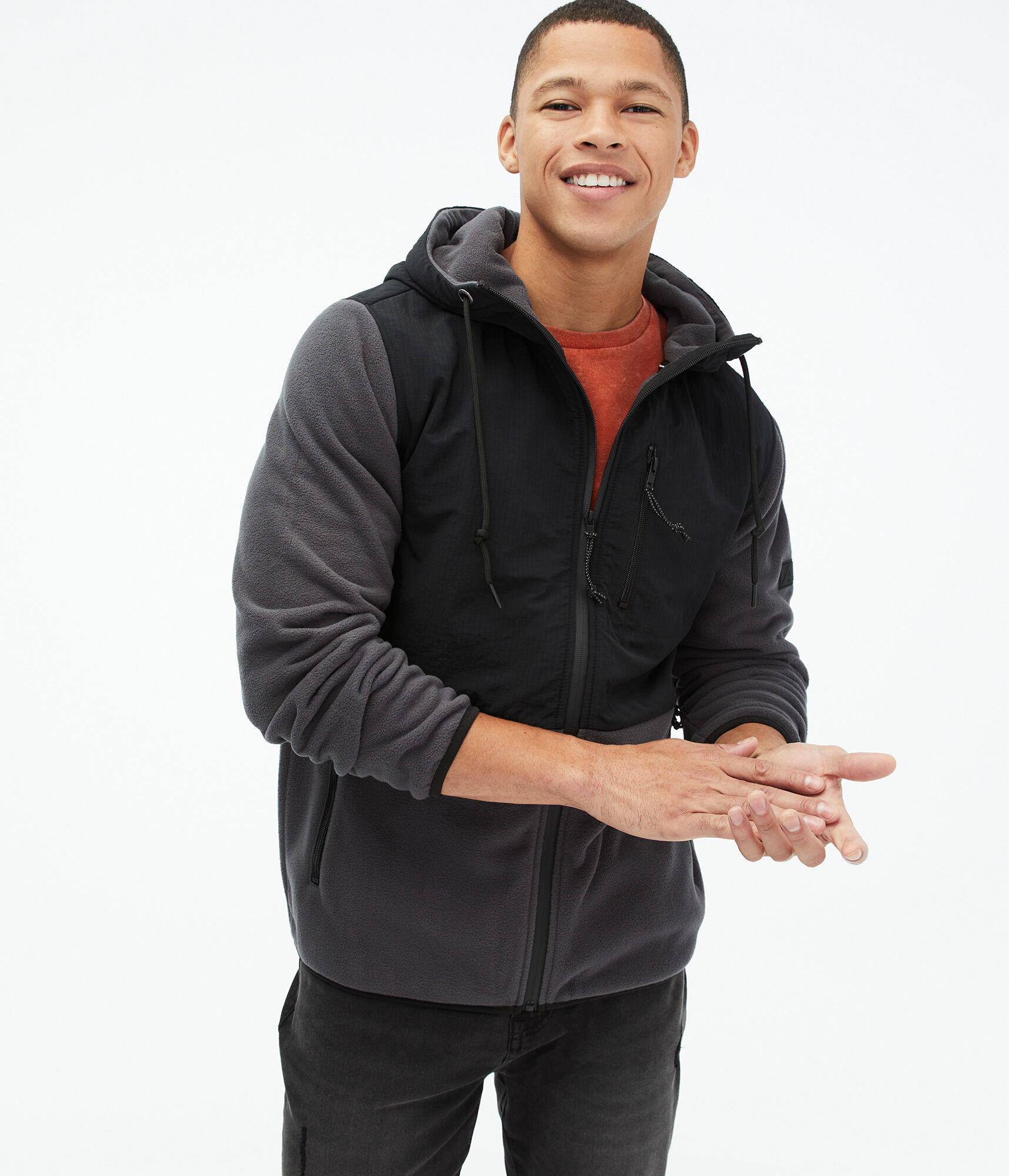 Mixed Media Microfleece Full-Zip Hoodie