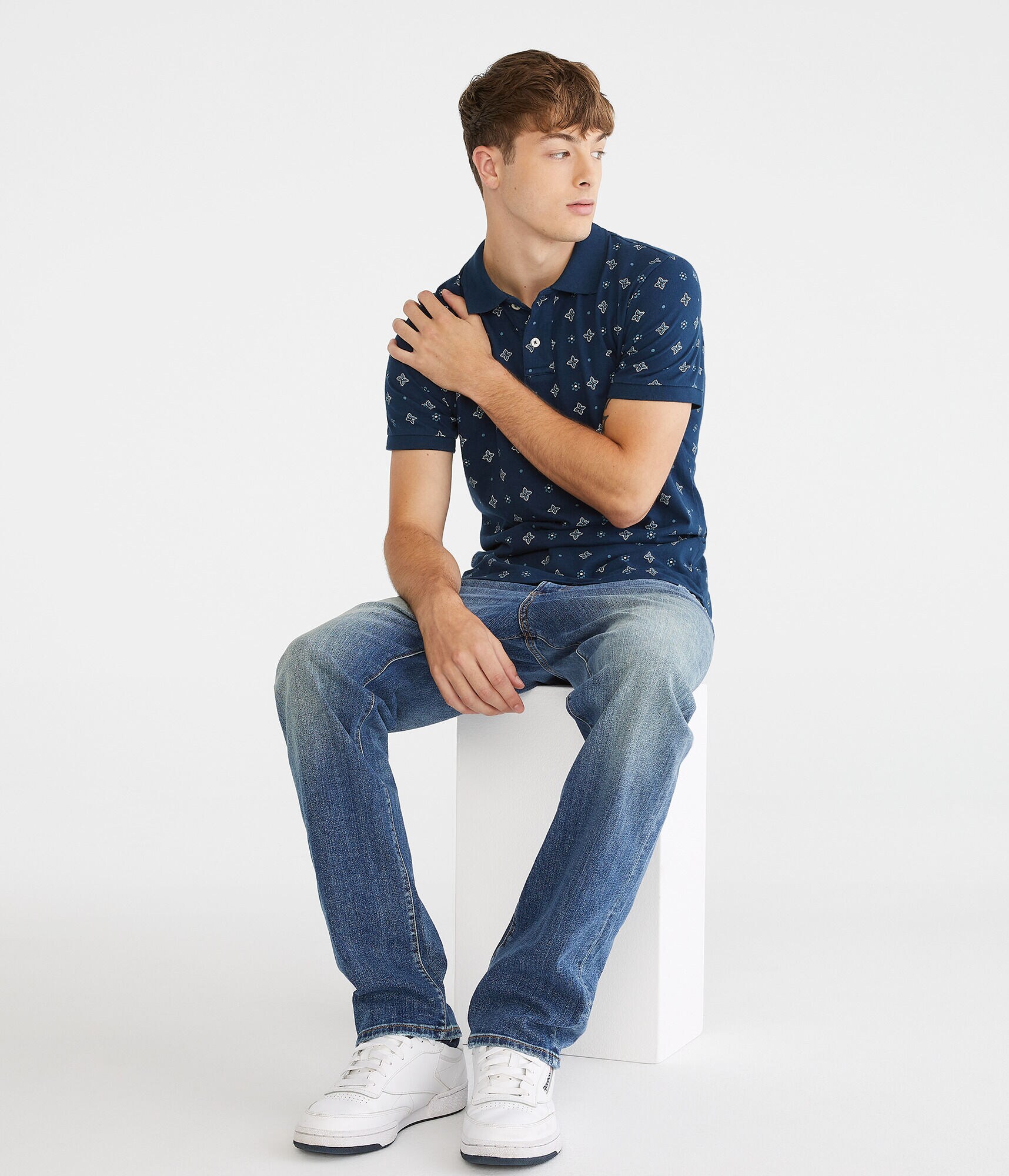 Geometric Print Jersey Polo